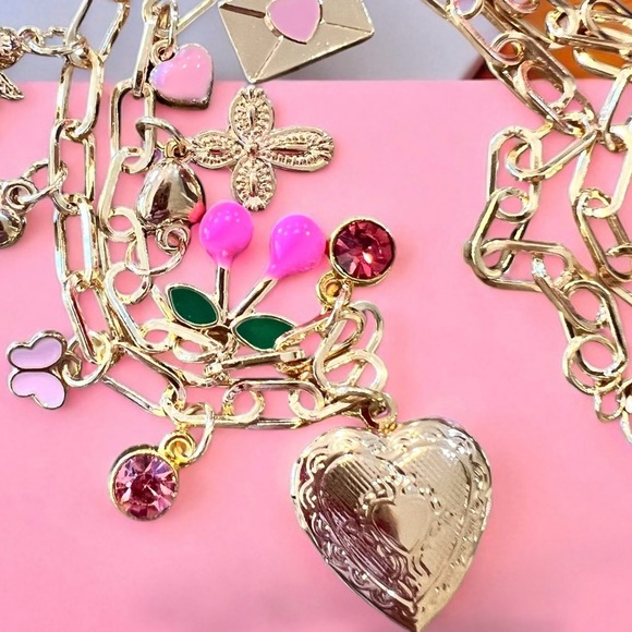 Charming Gold Toned Locket Necklace with Pink Enamel and Crystal Accents 17”-19” - Picture 6 of 11